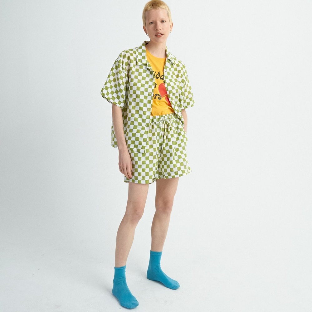 Holiday The Label Olive Checkered Top